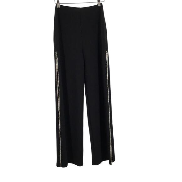 LULU'S SZ S Catch Me Sparkling Black Rhinestone Side Slit Wide-Leg Pants NEW B44 - Picture 1 of 8